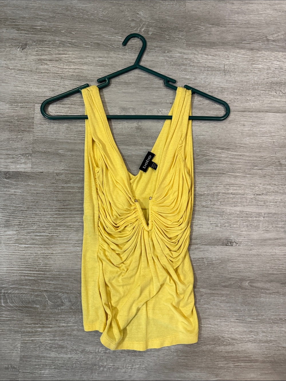 bebe Bright Yellow Ruched V-Neck Tank xxs